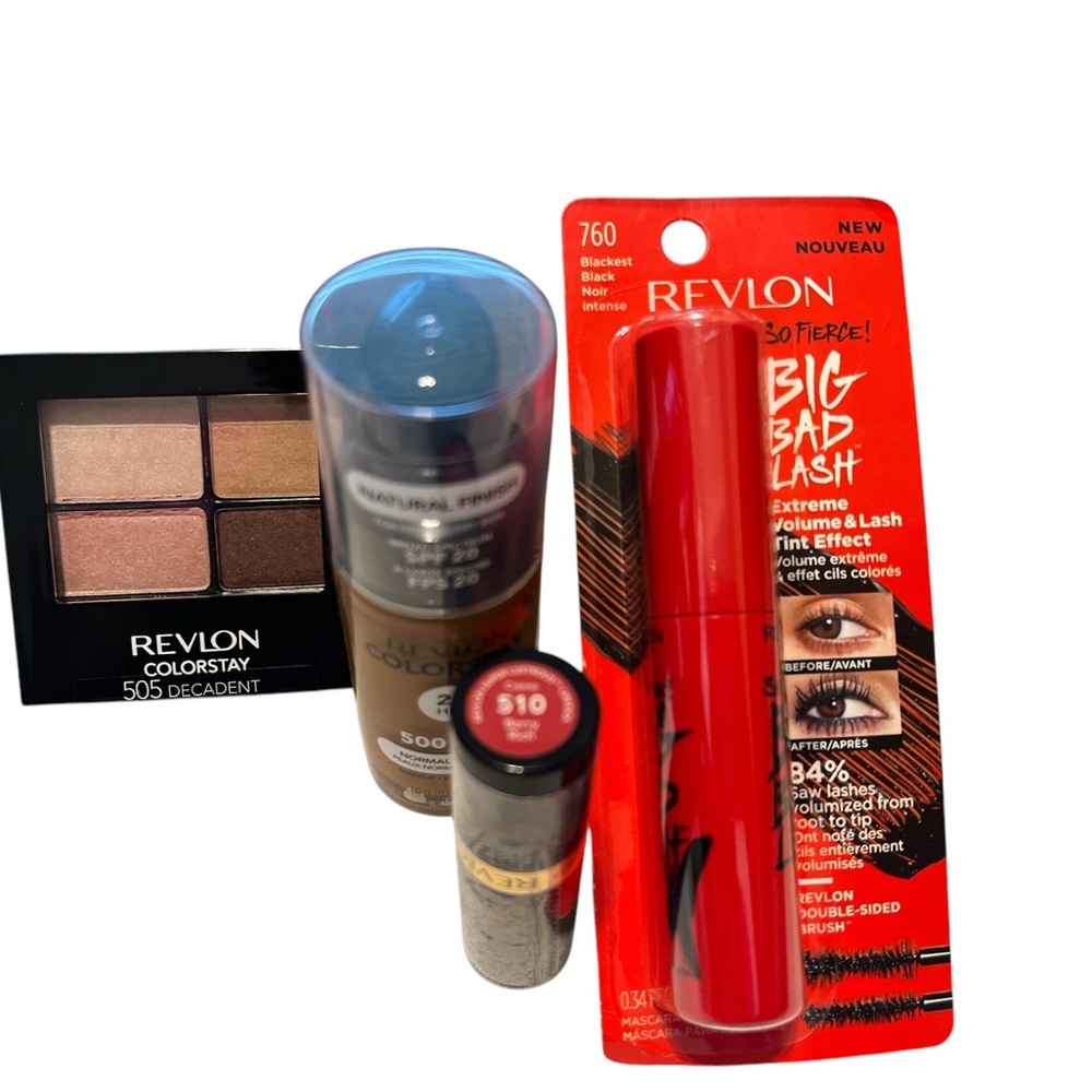 4 Piece Revlon Makeup Set Foundation Mascara Lipstick Eyeshadow